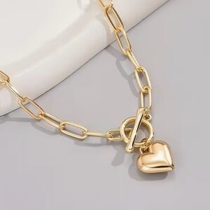 💛 NEW Gold Heart Pendant With Paper Clip Necklace 💛